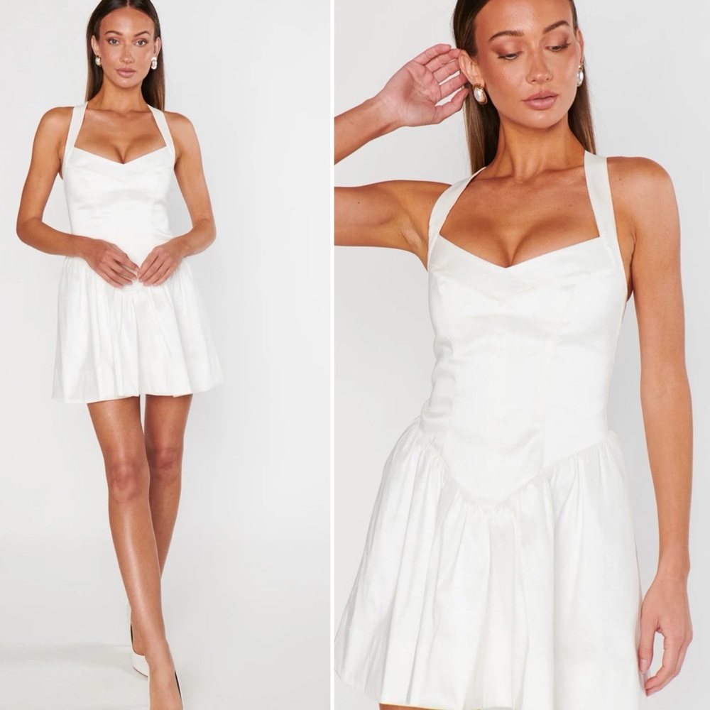 NEW Show Me Your Mumu Abigail Mini Dress in White Taffeta Drop Waist size XS - Picture 3 of 10